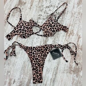 ZAFUL Tie Side String Leopard Bikini Swimsuit - Size S(US4)